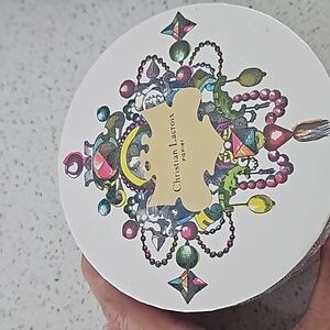 NIB Christian Lacroix Glass Paperweight/w printed illustration  88mm round